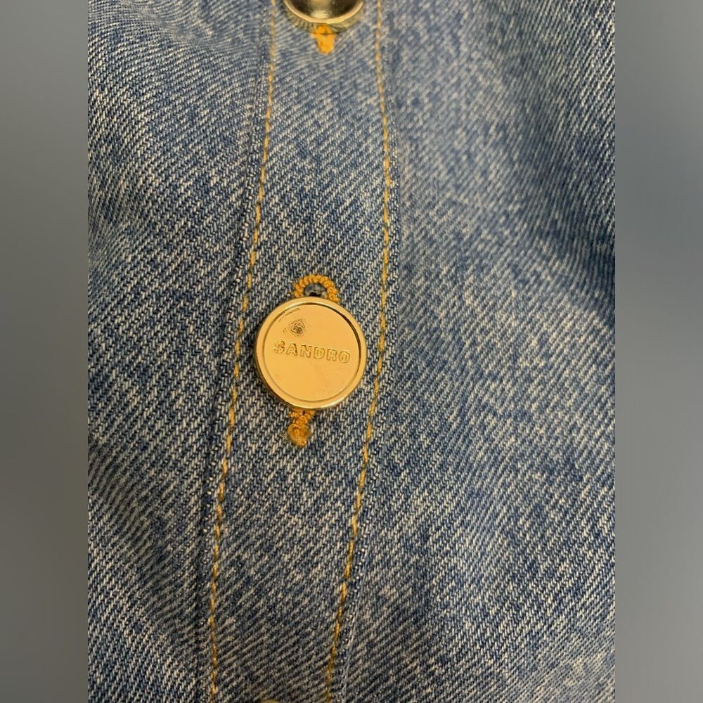 Sandro Brooke Mixed Media Shirt Dress Size US 2 / FR 34 Blue Tweed and Denim - Picture 5 of 16